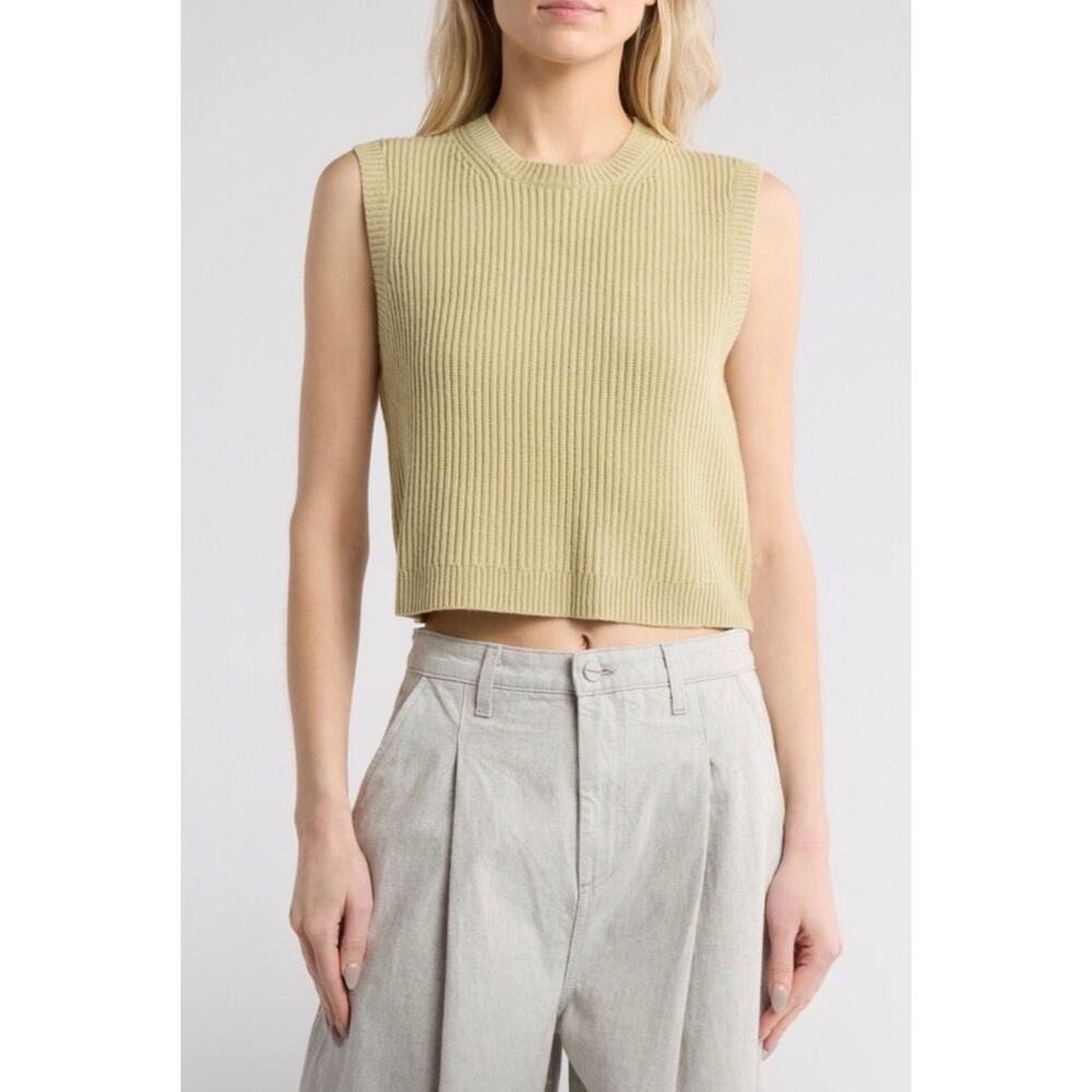 TWP Sweater Vest 100% Cashmere Crewneck Sleeveless Dark Tan Yellow